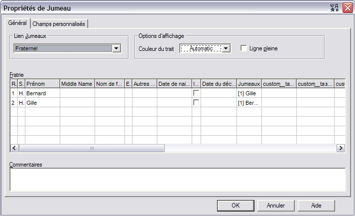 Twins property dialog