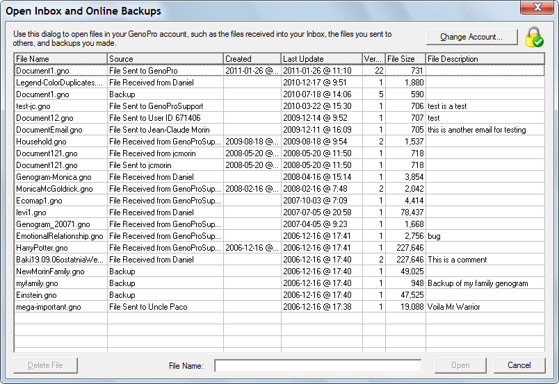 View files sent, received and backup