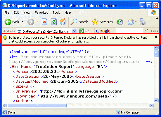 Security message displayed by Internet Explorer to prevent scripts (active content) to run.  You can prevent IE from displaying the following message: "To help protect your security, Internet Explorer has restricted this file from showing active content that could access your computer".