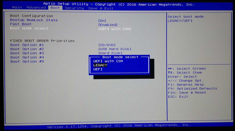 Change BIOS boot mode from UEFI with CSM to LEGACY