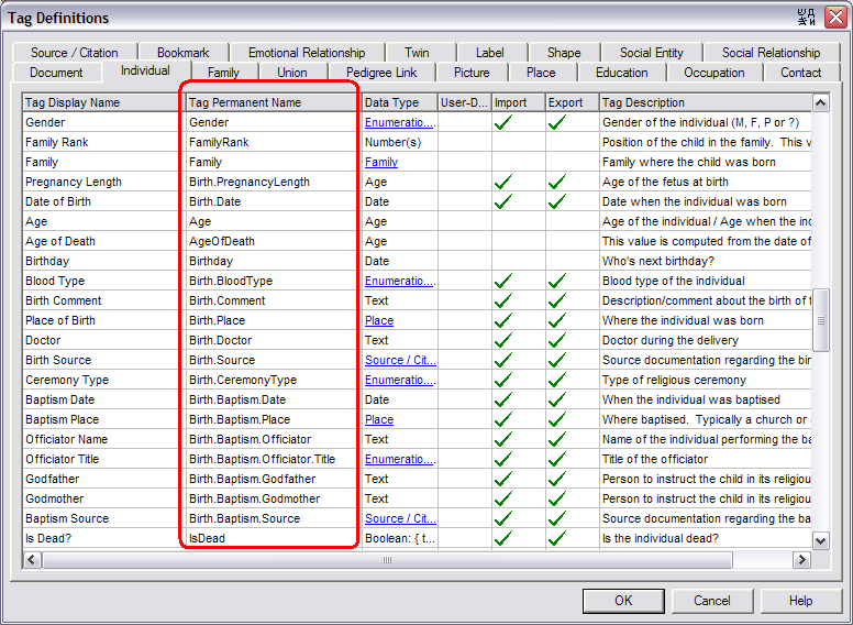 Tag Permanent Name are listing in GenoPro for any objects