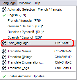 Menu to Pick a Language