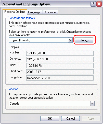 Customizing the date format