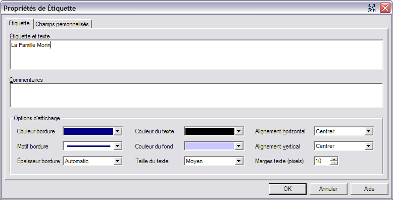 Label property dialog.