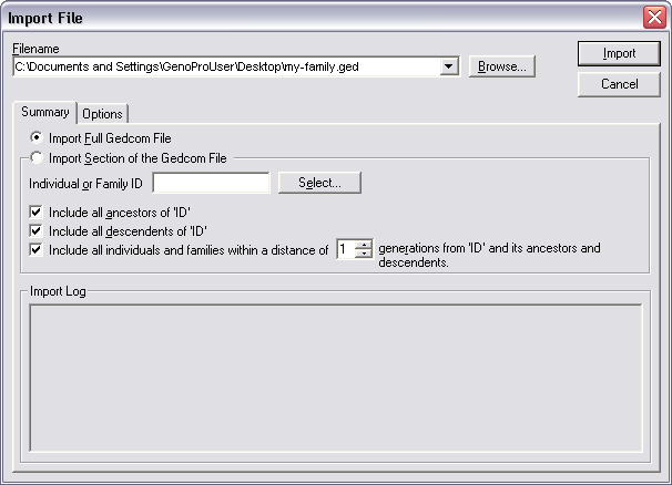 Gedcom Import Dialog