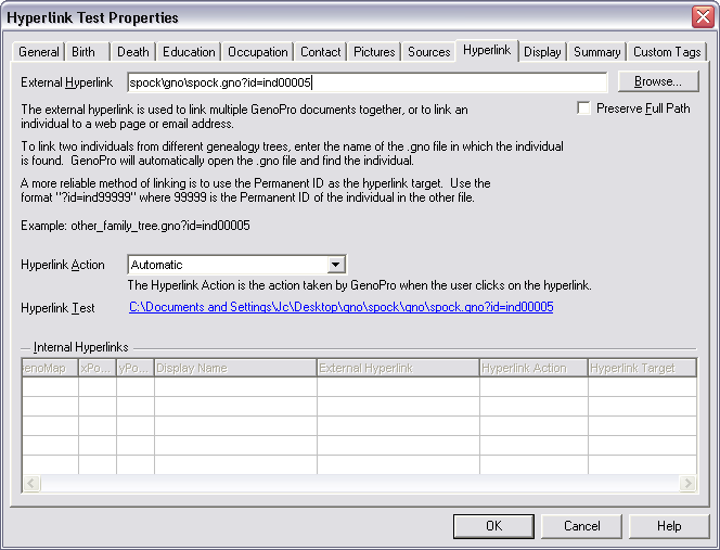 External Hyperlinks dialog