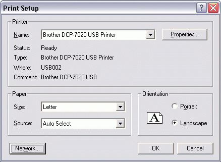 The Print Setup Dialog