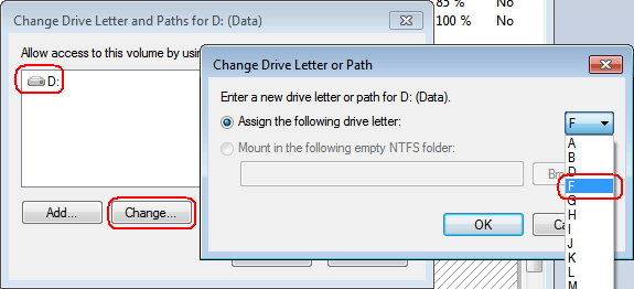 Disk Management: Pick Drive Letter