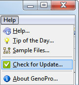 Menu to Check for GenoPro Updates GenoPro Menu - Help - Check for Updates