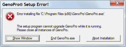 Réessayez d'installer GenoPro parce que GenoPro était en marche.