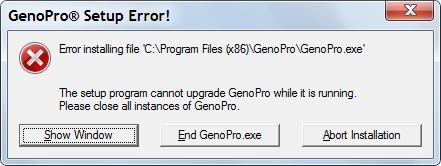 Retry installing GenoPro. This is because GenoPro is already running.